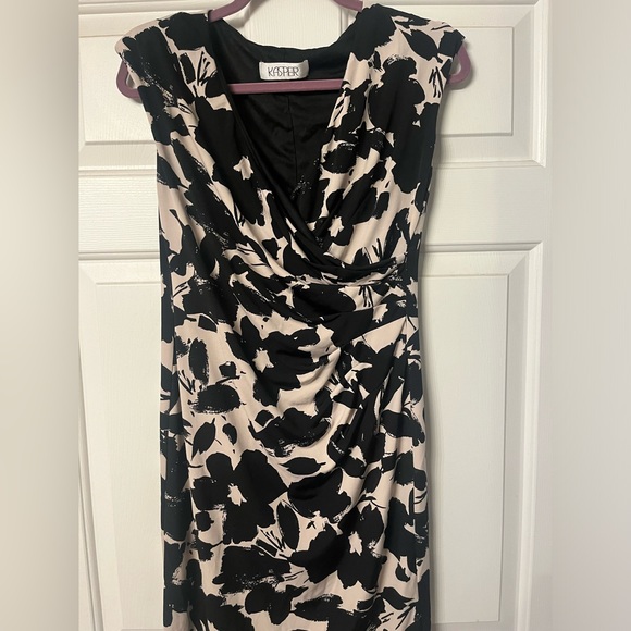 Kasper faux wrap short sleeve black and white x-small dress - Picture 2 of 5